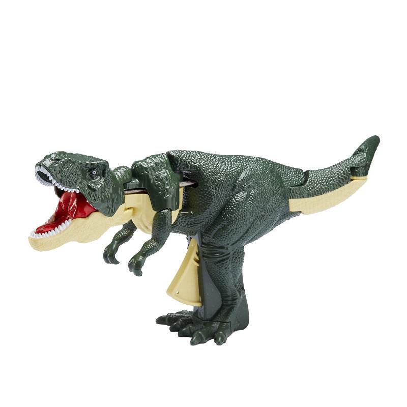 Dinosaur Spring Fidget Toy with a dark green textured plastic body, open red mouth, cream jaw, and visible spring mechanism.