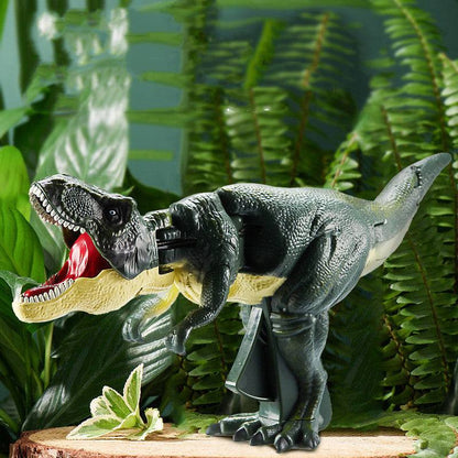 Dinosaur Spring Fidget Toy with a dark green plastic T-rex, cream underside, open red mouth and visible black spring