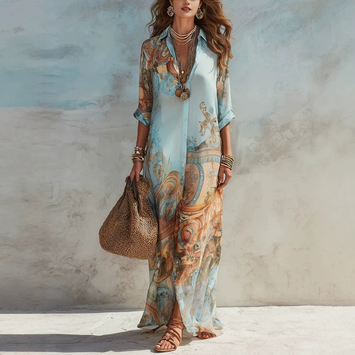 Vintage Flowing Print Midi Dress