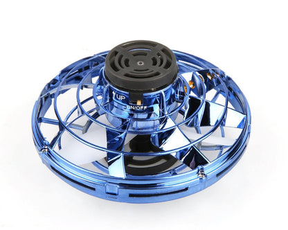 LED Fingertip Gyro Spinner Toy with a translucent blue plastic cage, black central hub, and built-in lights
