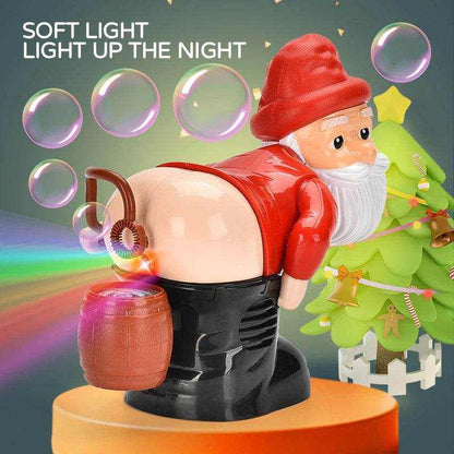 Santa Claus Bubble Machine Toy in red and black plastic, with a red hat, white beard, bubble nozzle and barrel