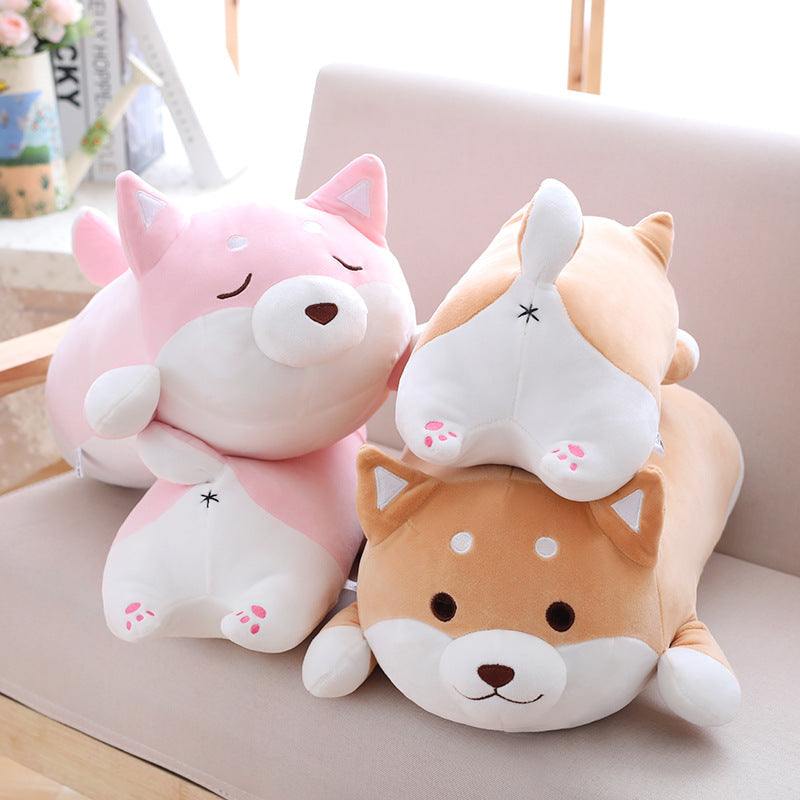 Shiba Inu Plush Toy with soft tan and cream fabric, embroidered face, rounded ears and chubby pillow shape