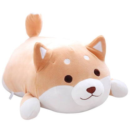 Shiba Inu Plush Toy with a chubby tan and white short-plush body, upright tail, triangular ears, and a sweet embroidered face