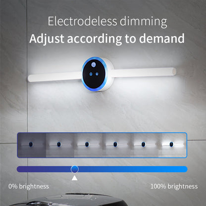 Smart LED Cabinet Light with a slim white bar, black circular control hub and blue rim showing adjustable brightness